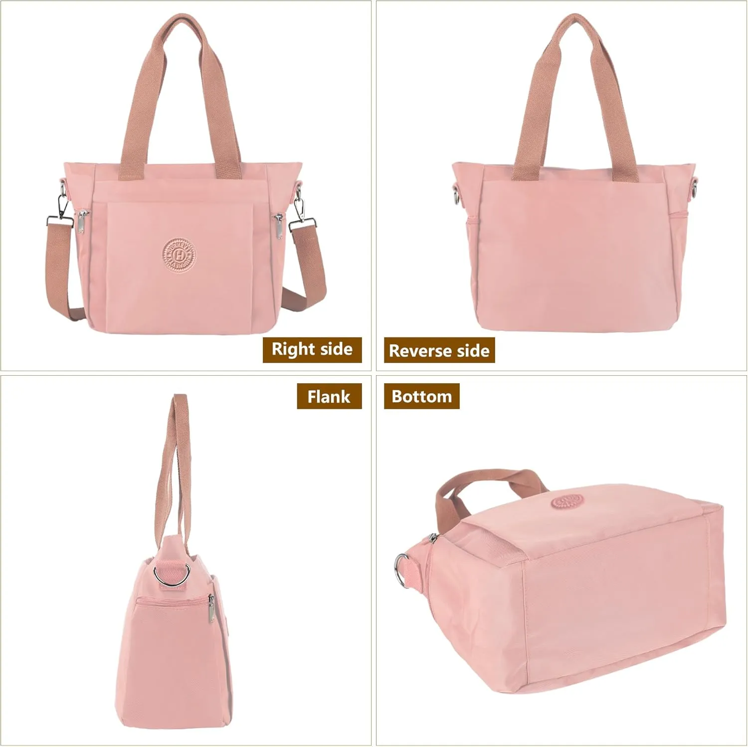 Women's Nylon Tote Bag with Zipper for Work or Travel