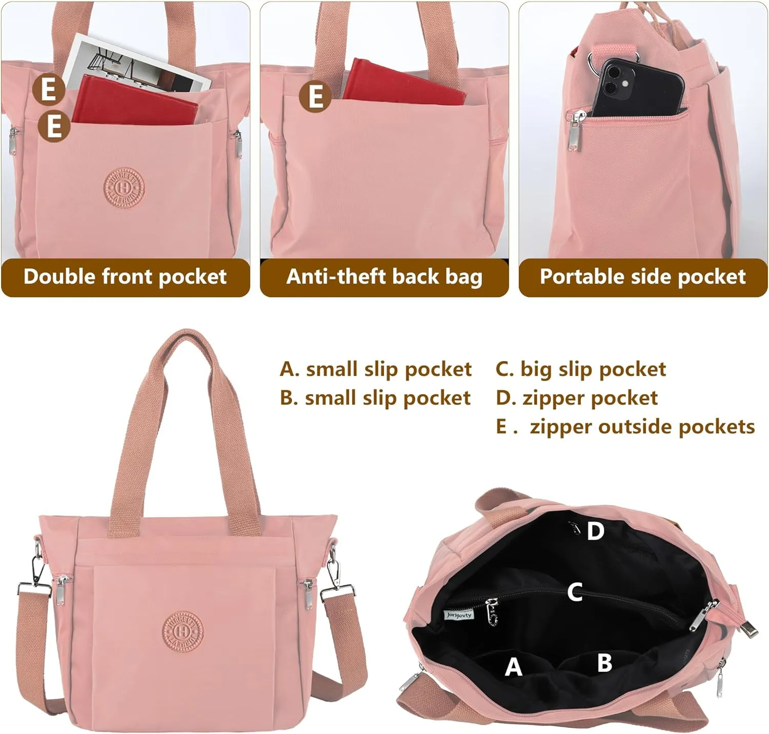 Women's Nylon Tote Bag with Zipper for Work or Travel