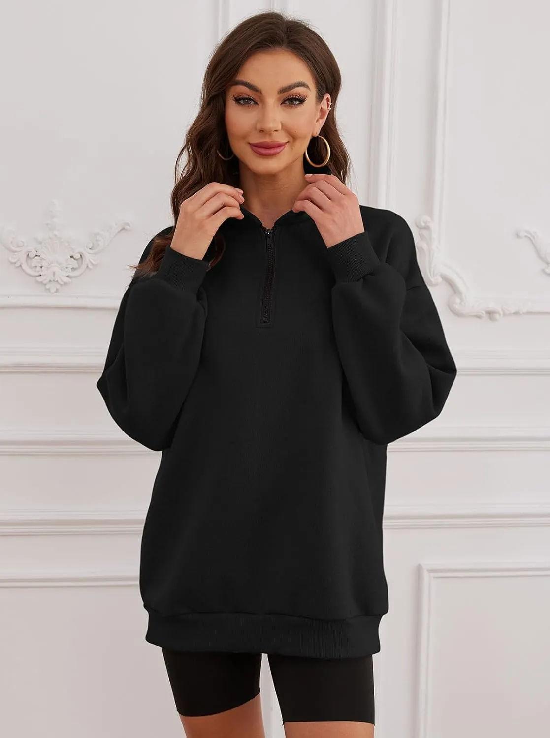 Womens Oversized Sweatshirts Quarter Zip Fleece Pullover Fall Fashion Outfits 2024 Y2K Winter Clothes
