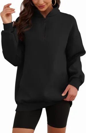 Womens Oversized Sweatshirts Quarter Zip Fleece Pullover Fall Fashion Outfits 2024 Y2K Winter Clothes