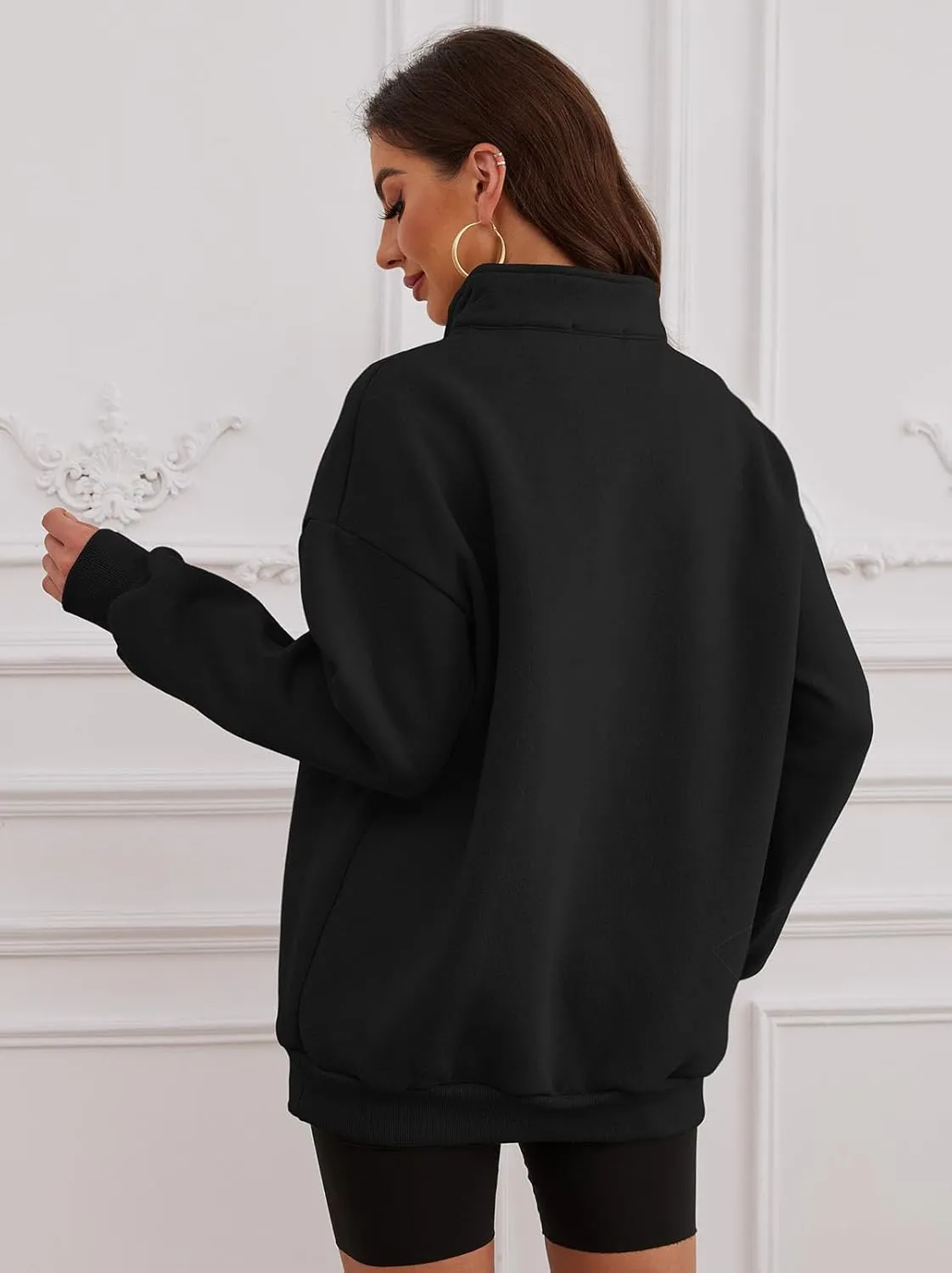 Womens Oversized Sweatshirts Quarter Zip Fleece Pullover Fall Fashion Outfits 2024 Y2K Winter Clothes