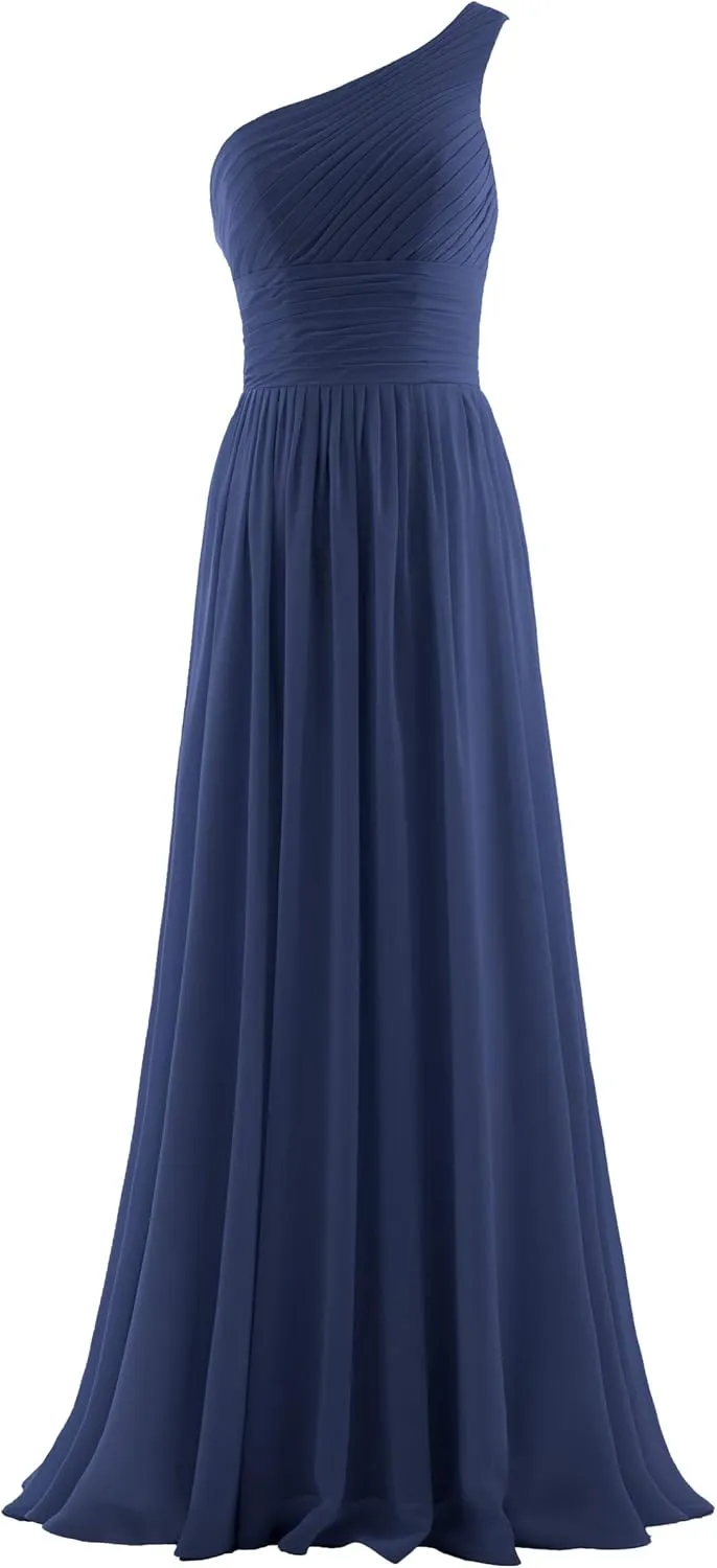 Women's Pleat Chiffon One Shoulder Bridesmaid Dresses Long Evening Dress Formal Wedding Party Dress