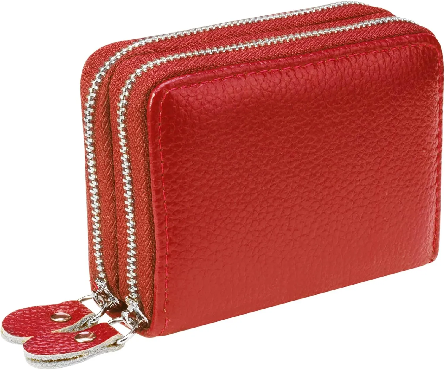 Women's RFID Blocking Leather Zipper Card Wallet Small Purse Credit Card Case Holder for Mother Day Gift (Red)