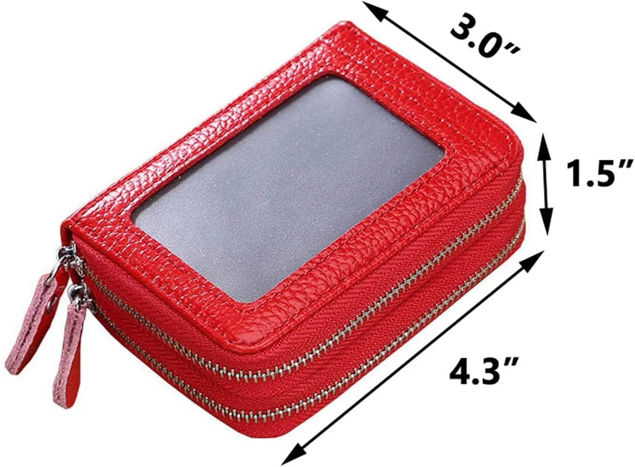 Women's RFID Blocking Leather Zipper Card Wallet Small Purse Credit Card Case Holder for Mother Day Gift (Red)