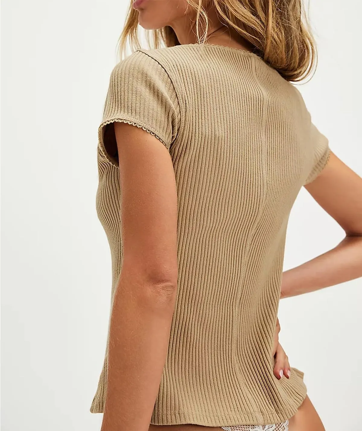Womens Slim Fitted Shirts Short Sleeve Cardigan Button Down Blouses Y2k Ribbed Tops