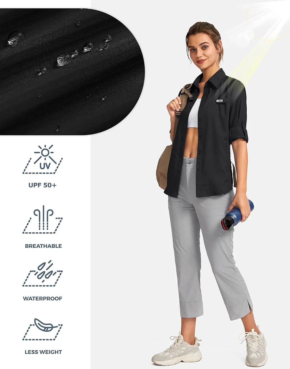 Womens Sun Protection Fishing Shirt with Zipper Pockets Lightweight SPF Long Sleeve Shirts for Hiking Safari