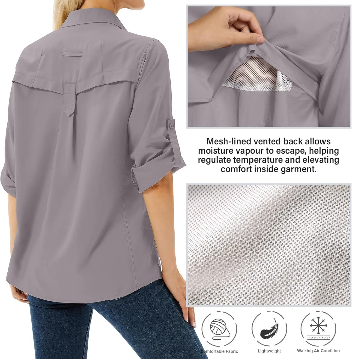 Women's UPF 50 Long Sleeve UV Sun Protection Safari Shirts Outdoor Quick Dry Fishing Hiking Travel Shirts