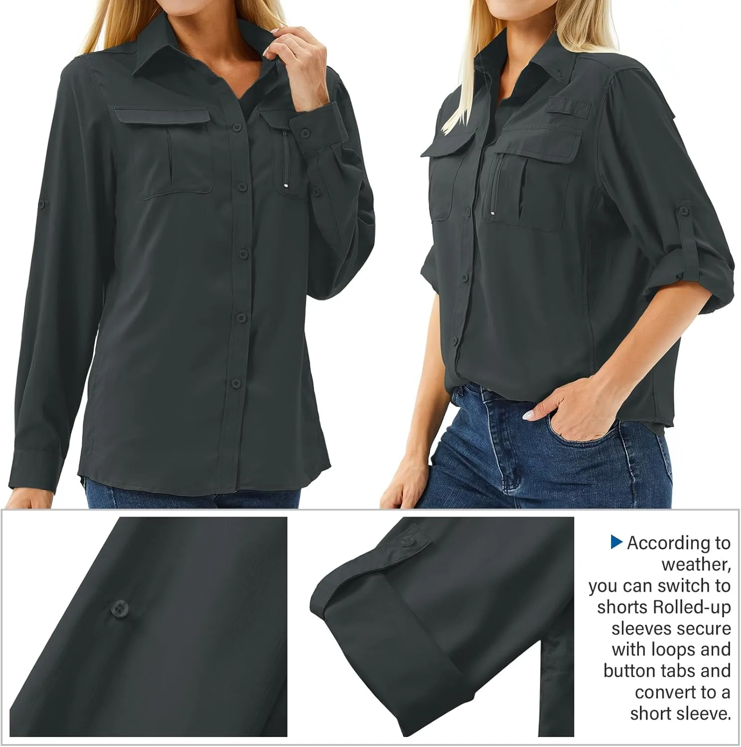 Women's UPF 50 Long Sleeve UV Sun Protection Safari Shirts Outdoor Quick Dry Fishing Hiking Travel Shirts