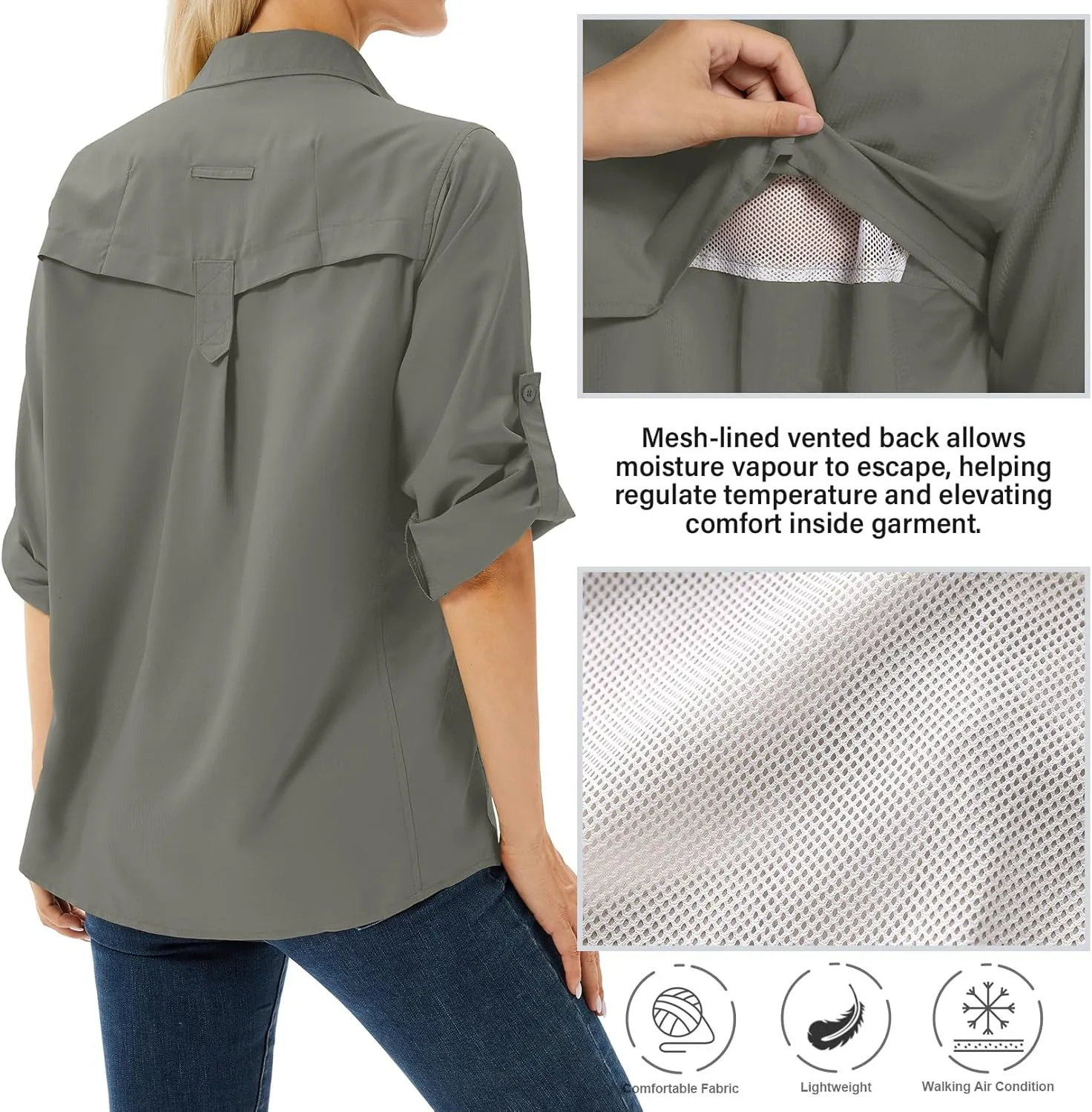 Women's UPF 50 Long Sleeve UV Sun Protection Safari Shirts Outdoor Quick Dry Fishing Hiking Travel Shirts