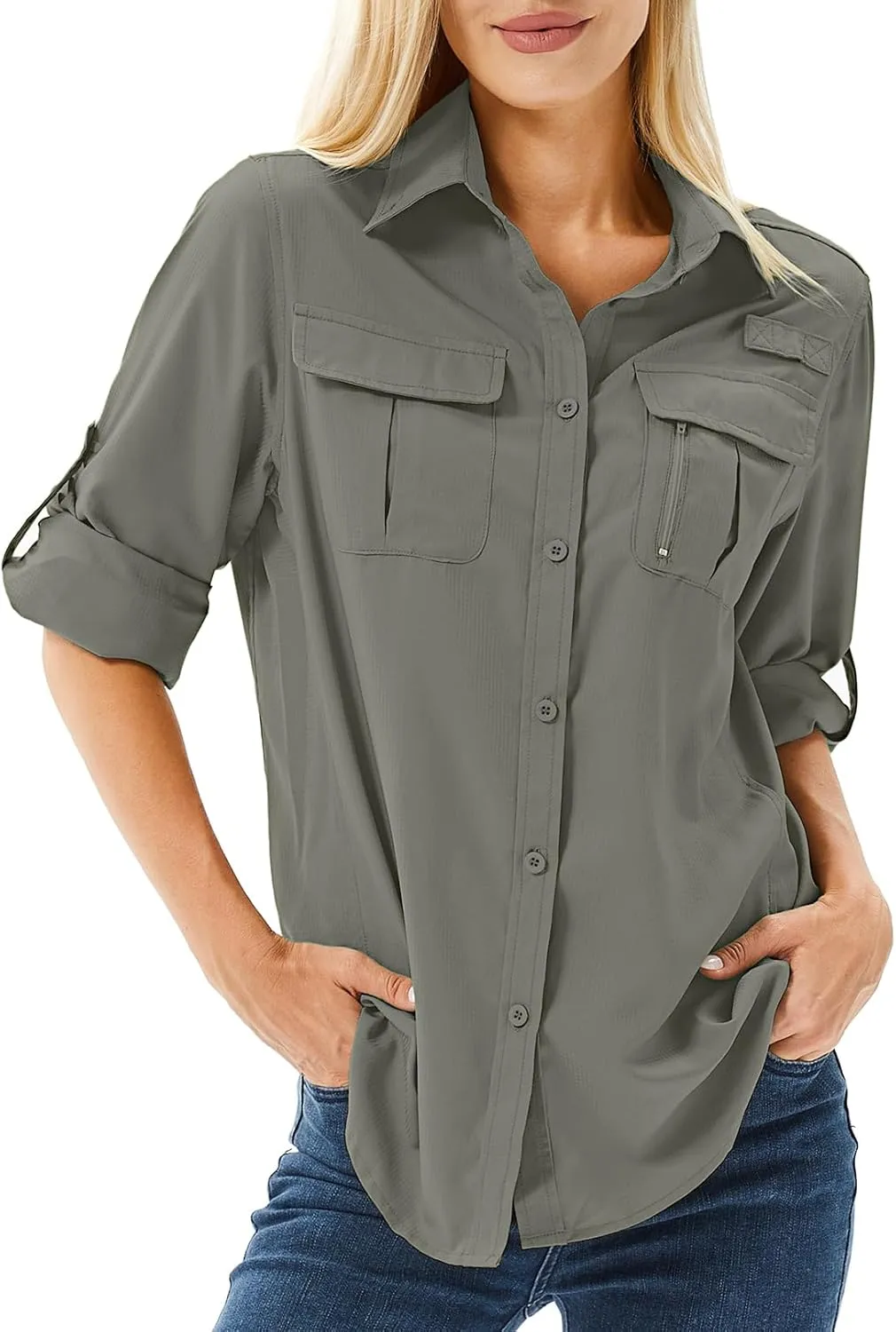 Women's UPF 50 Long Sleeve UV Sun Protection Safari Shirts Outdoor Quick Dry Fishing Hiking Travel Shirts