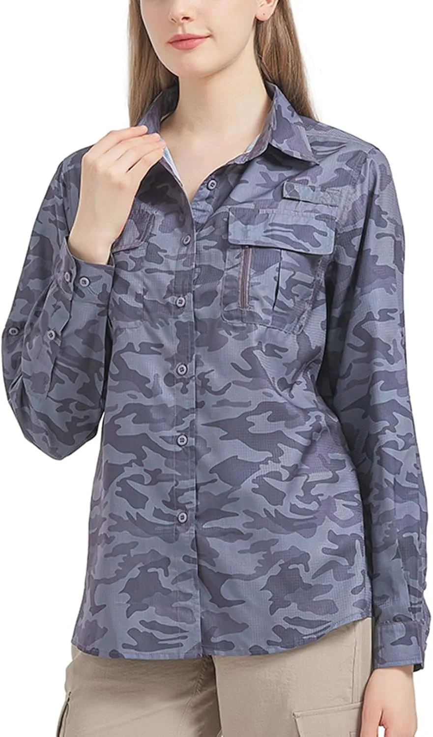 Women's UPF 50 Long Sleeve UV Sun Protection Safari Shirts Outdoor Quick Dry Fishing Hiking Travel Shirts