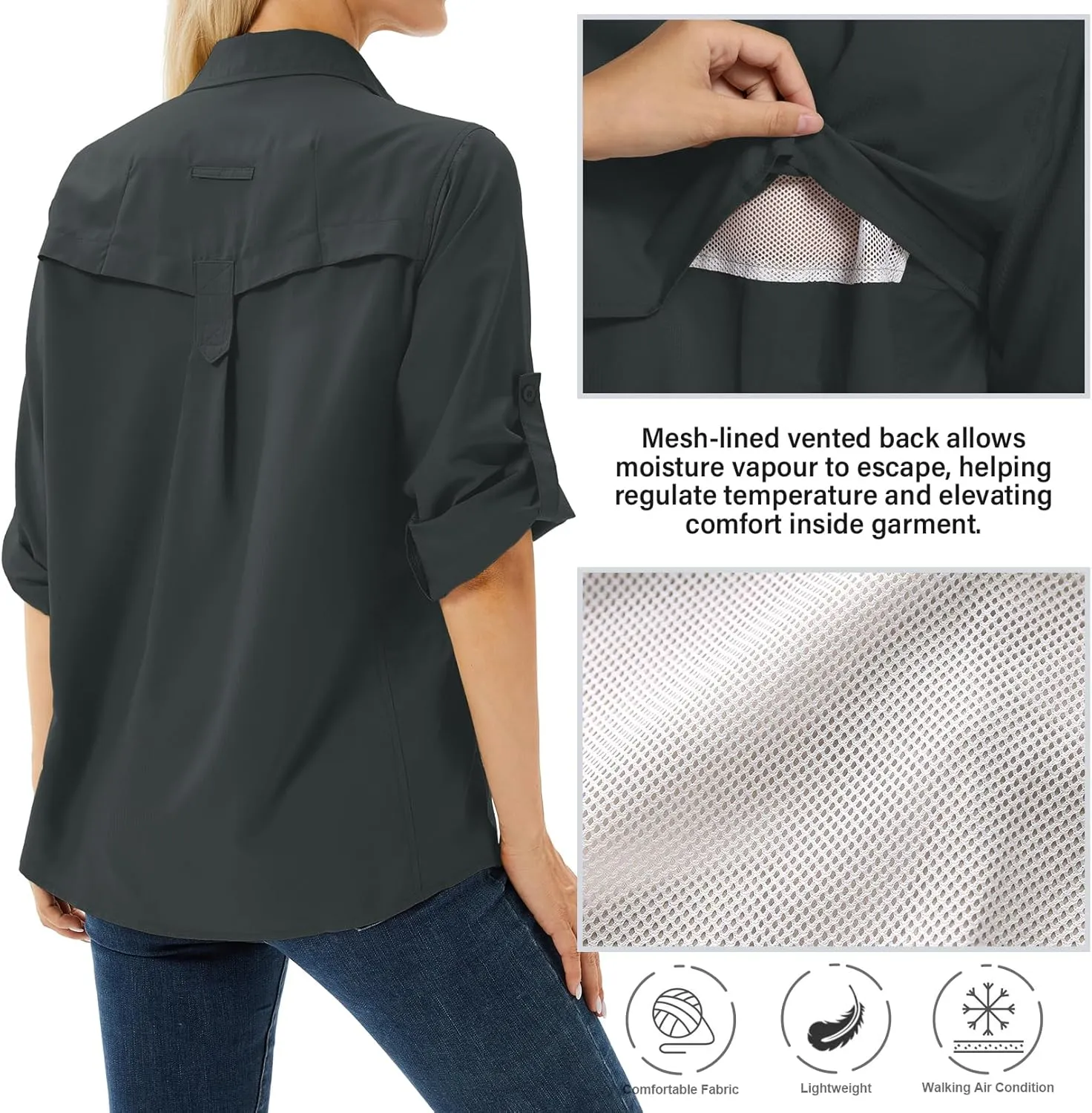Women's UPF 50 Long Sleeve UV Sun Protection Safari Shirts Outdoor Quick Dry Fishing Hiking Travel Shirts