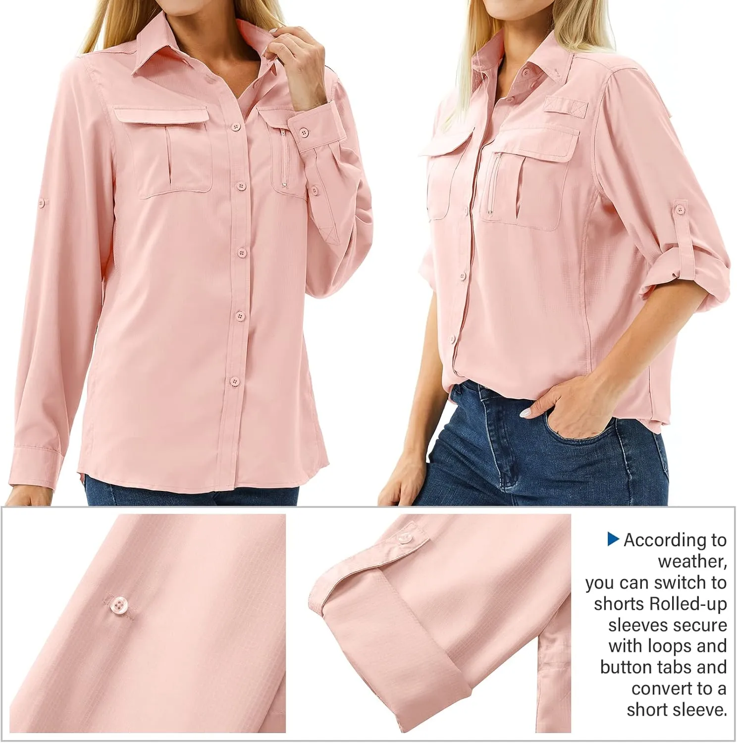 Women's UPF 50 Long Sleeve UV Sun Protection Safari Shirts Outdoor Quick Dry Fishing Hiking Travel Shirts