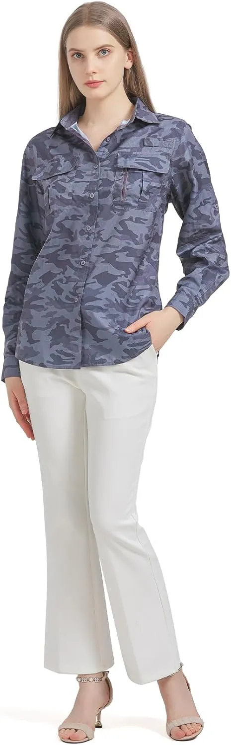 Women's UPF 50 Long Sleeve UV Sun Protection Safari Shirts Outdoor Quick Dry Fishing Hiking Travel Shirts