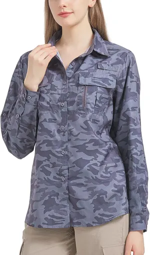 Women's UPF 50 Long Sleeve UV Sun Protection Safari Shirts Outdoor Quick Dry Fishing Hiking Travel Shirts