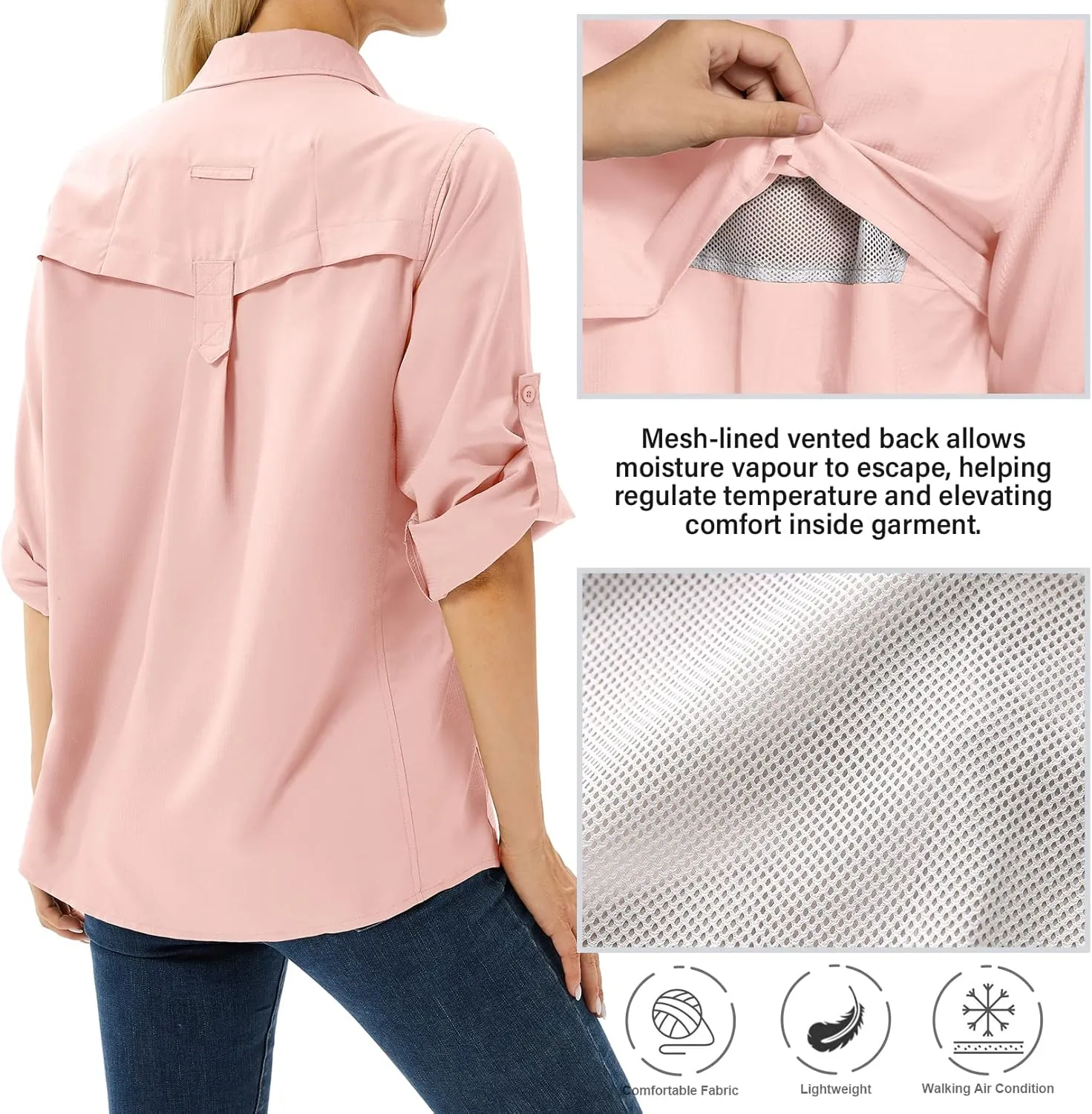Women's UPF 50 Long Sleeve UV Sun Protection Safari Shirts Outdoor Quick Dry Fishing Hiking Travel Shirts