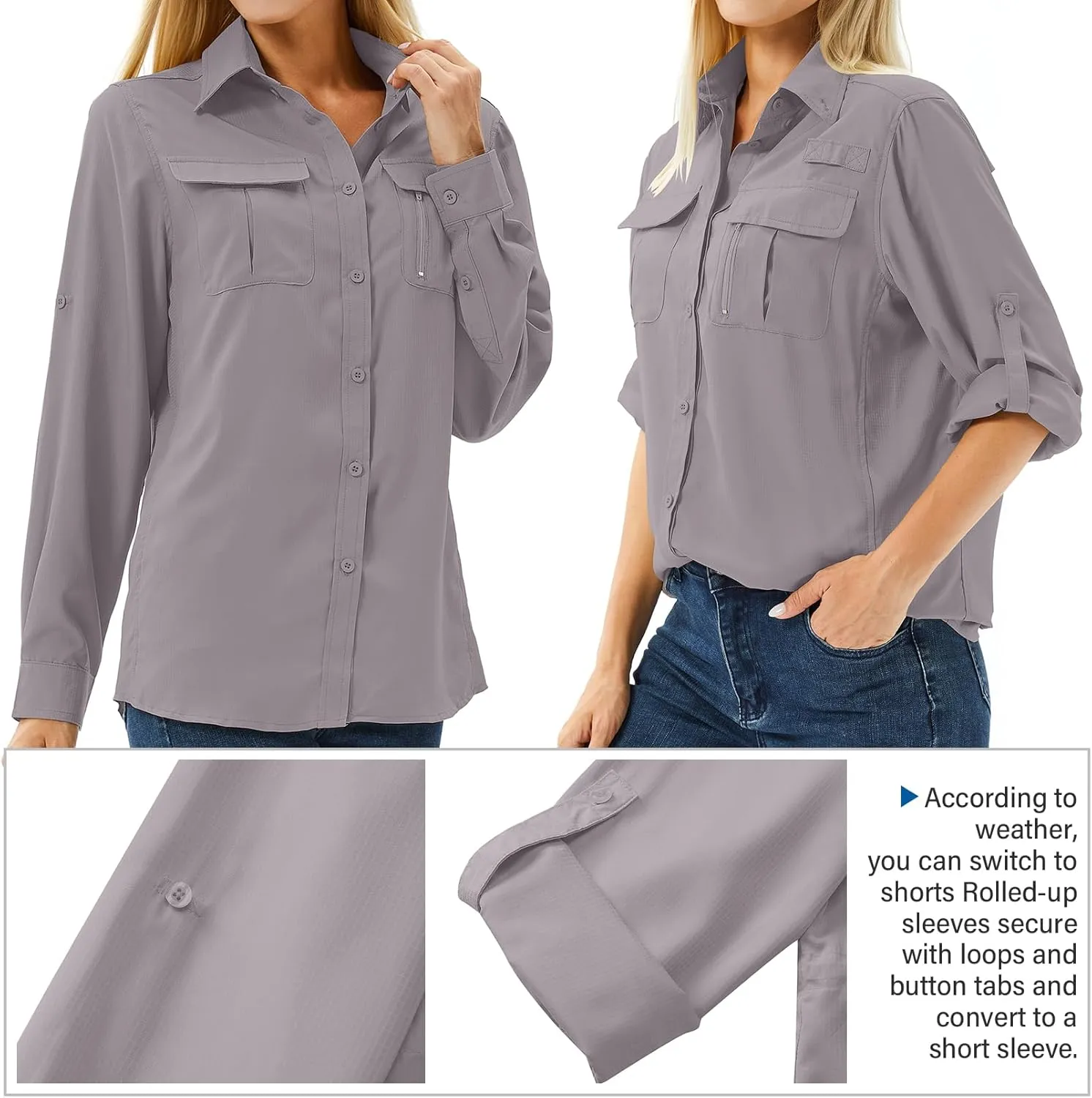 Women's UPF 50 Long Sleeve UV Sun Protection Safari Shirts Outdoor Quick Dry Fishing Hiking Travel Shirts