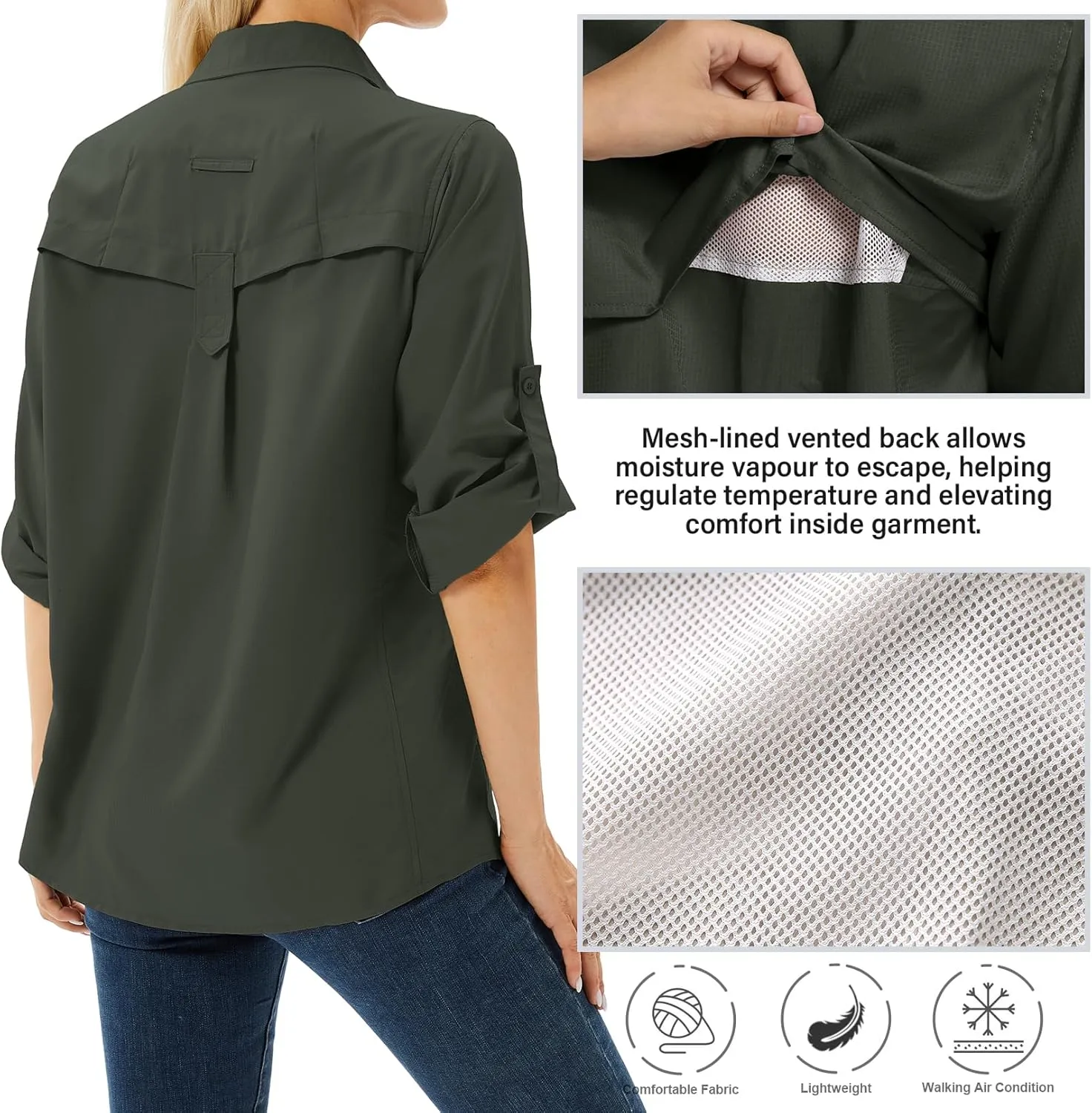 Women's UPF 50 Long Sleeve UV Sun Protection Safari Shirts Outdoor Quick Dry Fishing Hiking Travel Shirts