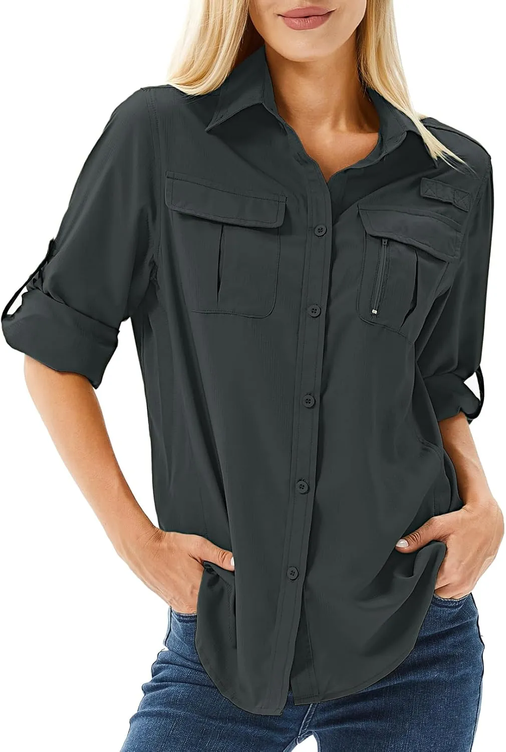 Women's UPF 50 Long Sleeve UV Sun Protection Safari Shirts Outdoor Quick Dry Fishing Hiking Travel Shirts