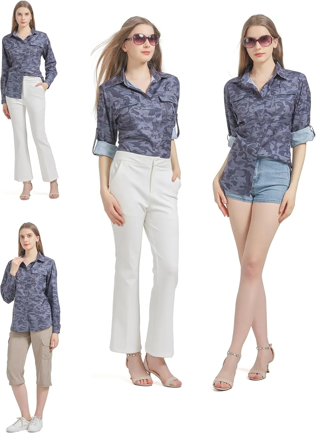Women's UPF 50 Long Sleeve UV Sun Protection Safari Shirts Outdoor Quick Dry Fishing Hiking Travel Shirts