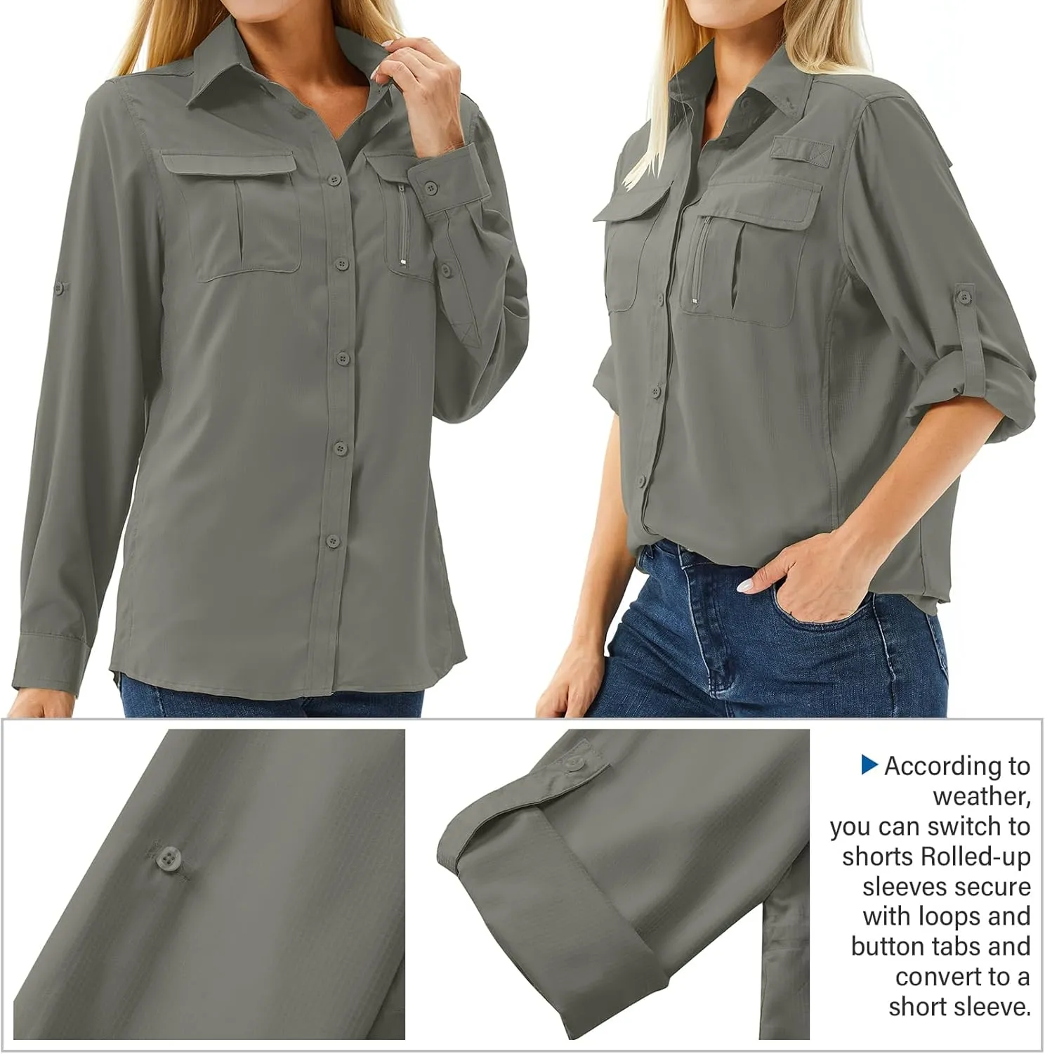 Women's UPF 50 Long Sleeve UV Sun Protection Safari Shirts Outdoor Quick Dry Fishing Hiking Travel Shirts