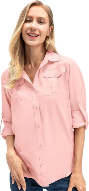 Women's UPF 50  UV Sun Protection Long Sleeve Safari Shirts Outdoor Quick Dry Fishing Hiking Travel Shirts