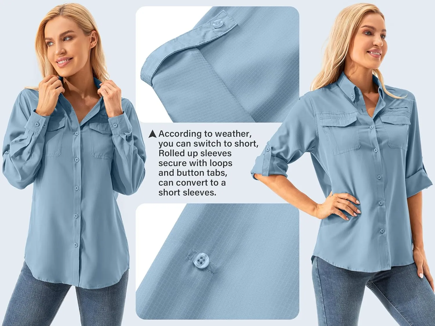 Womens UPF 50  UV Sun Protection Safari Shirts Long Sleeve Outdoor Cool Quick Dry Fishing Hiking Gardening Shirts