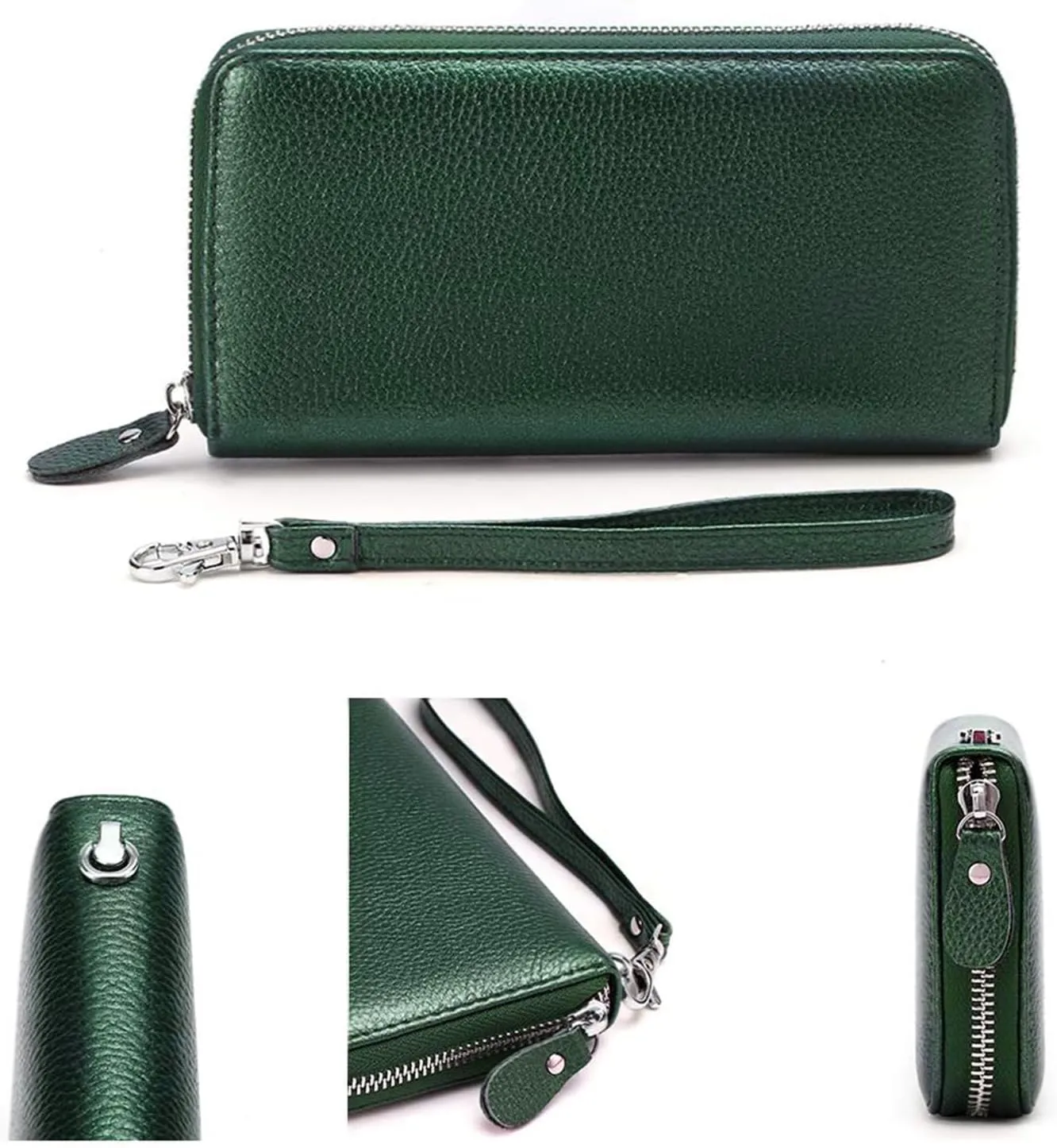 Womens Wallet RFID Blocking Genuine Leather Zip Around Wallet Clutch Wristlet Travel Long Purse for Women