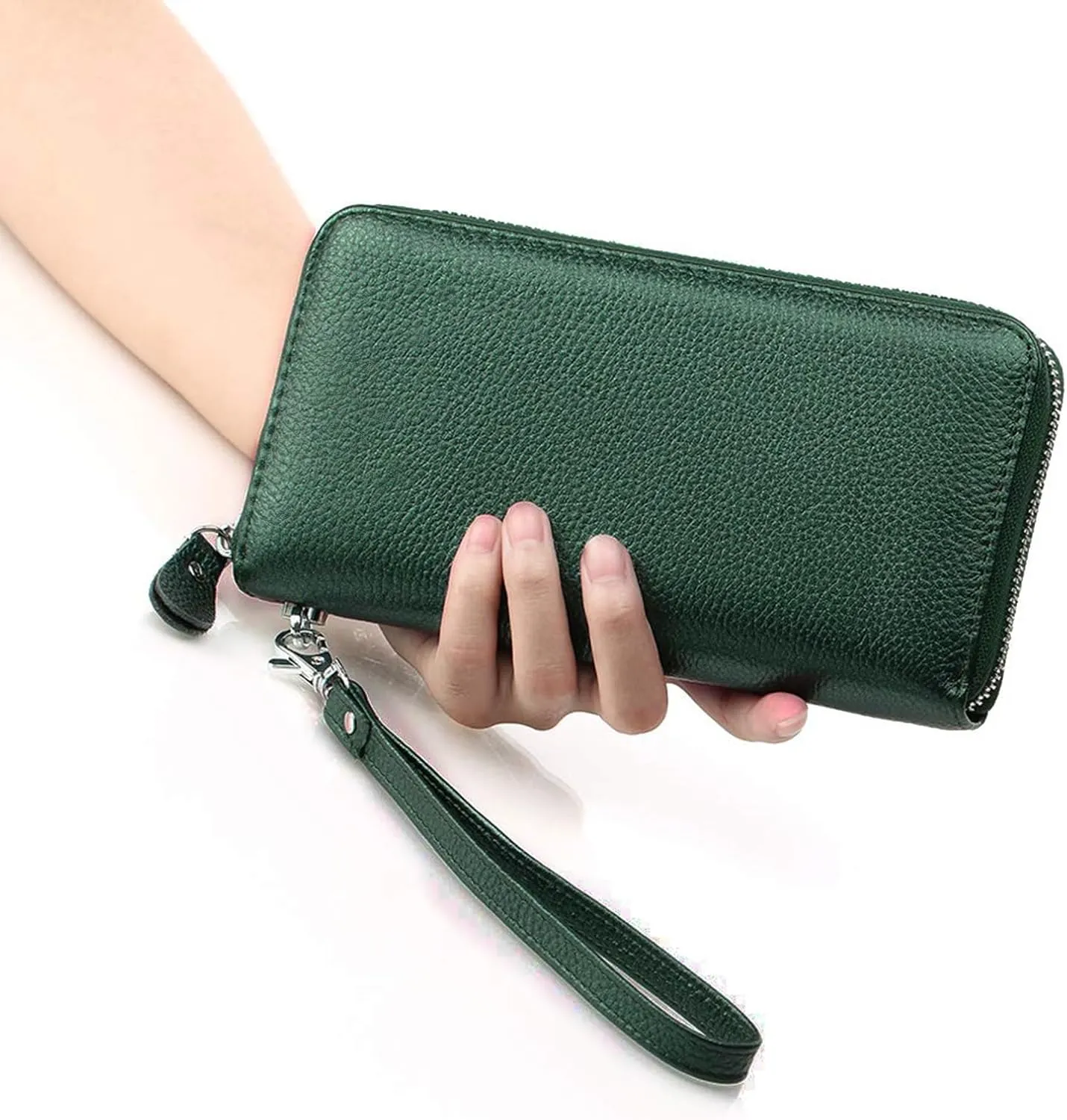 Womens Wallet RFID Blocking Genuine Leather Zip Around Wallet Clutch Wristlet Travel Long Purse for Women