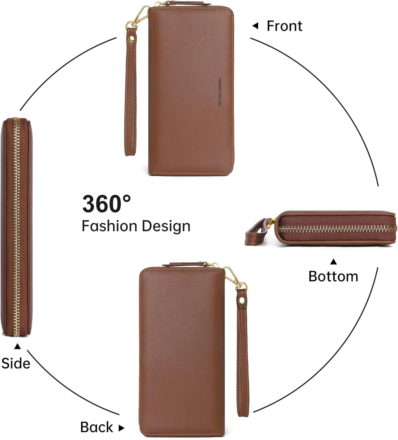 Womens Wallet RFID Large Capacity Zip Around Wallet PU Leather Credit Card Holder Clutch Wristlet Wallet Travel Purse