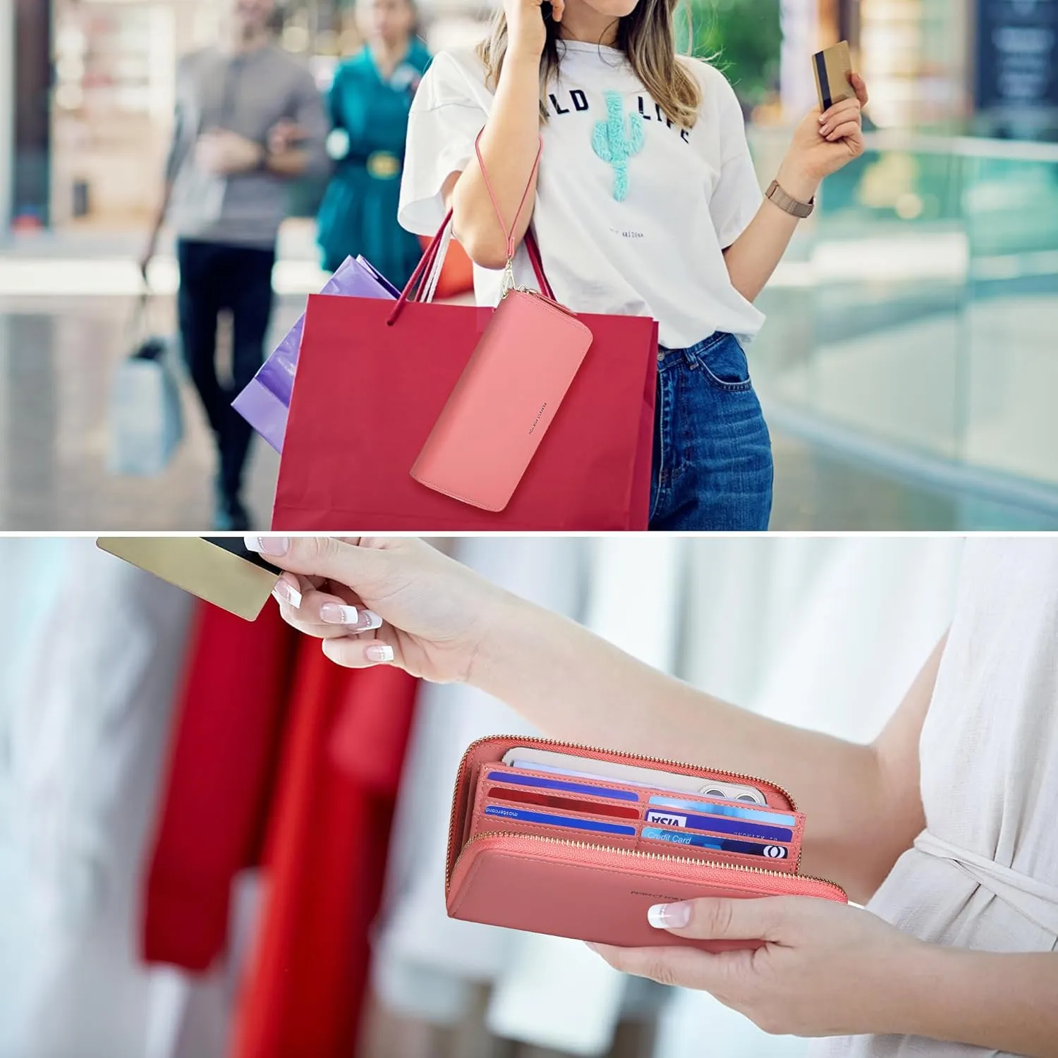 Womens Wallet RFID Large Capacity Zip Around Wallet PU Leather Credit Card Holder Clutch Wristlet Wallet Travel Purse