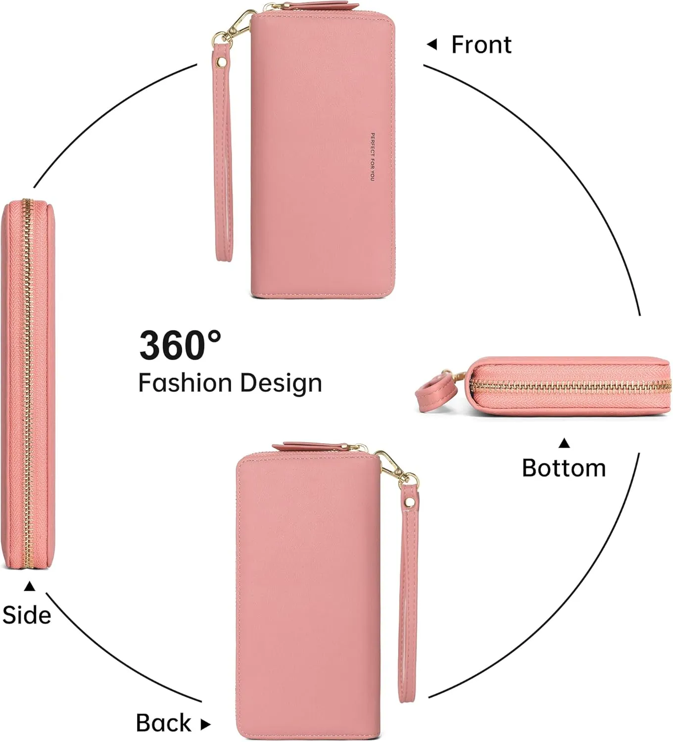 Womens Wallet RFID Large Capacity Zip Around Wallet PU Leather Credit Card Holder Clutch Wristlet Wallet Travel Purse