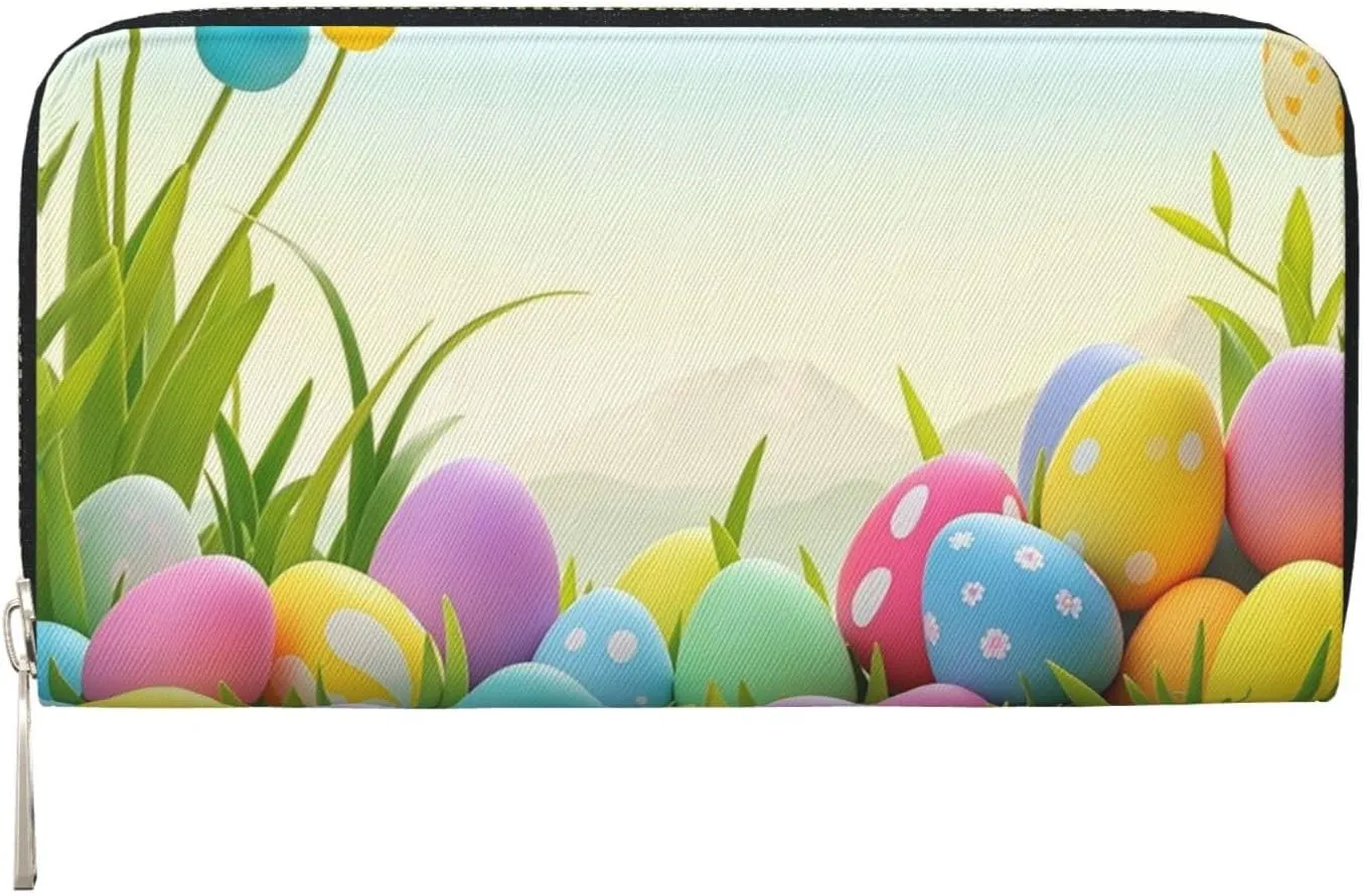 Womens Wallet Zip Around Wallet Pu Leather Phone Clutch Purse April Easter Card Holder Organizer