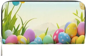 Womens Wallet Zip Around Wallet Pu Leather Phone Clutch Purse April Easter Card Holder Organizer