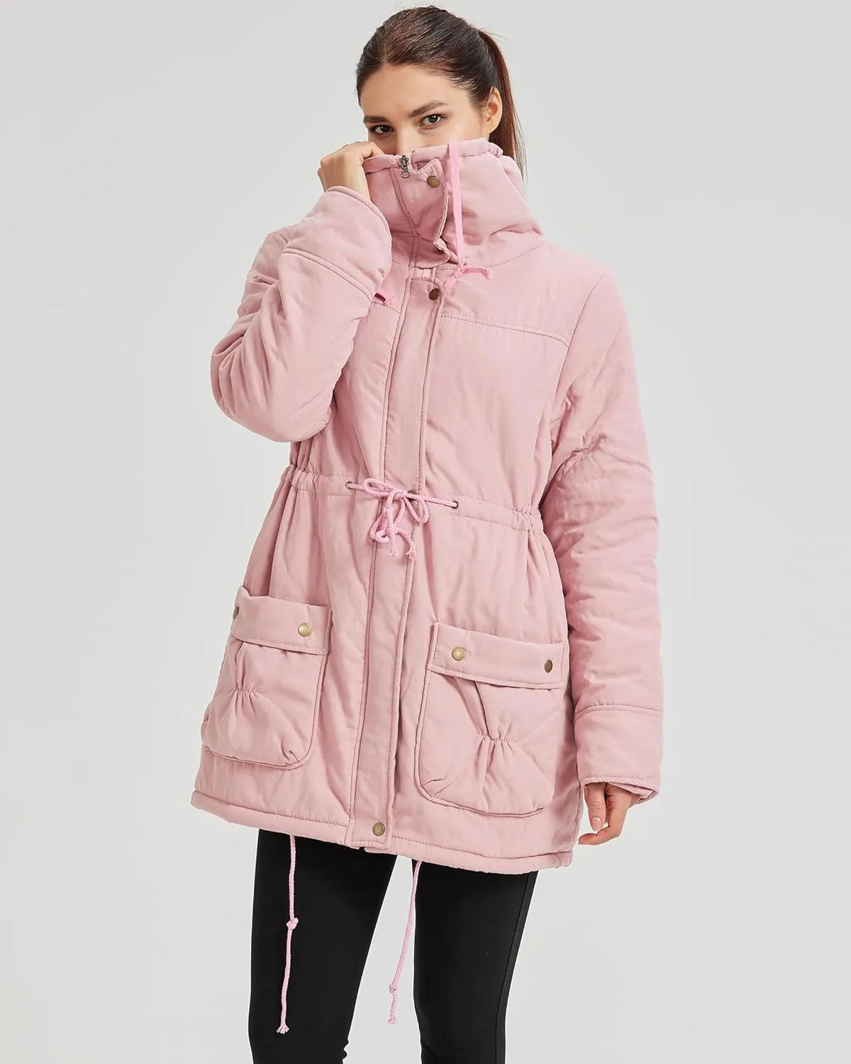 Women's Winter Mid Length Thick Warm Faux Lamb Wool Lined Jacket Coat