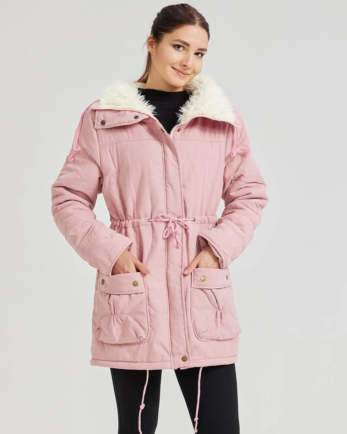 Women's Winter Mid Length Thick Warm Faux Lamb Wool Lined Jacket Coat