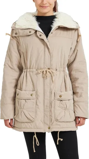 Women's Winter Mid Length Thick Warm Faux Lamb Wool Lined Jacket Coat
