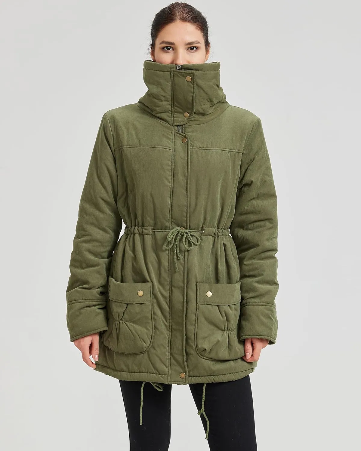 Women's Winter Mid Length Thick Warm Faux Lamb Wool Lined Jacket Coat