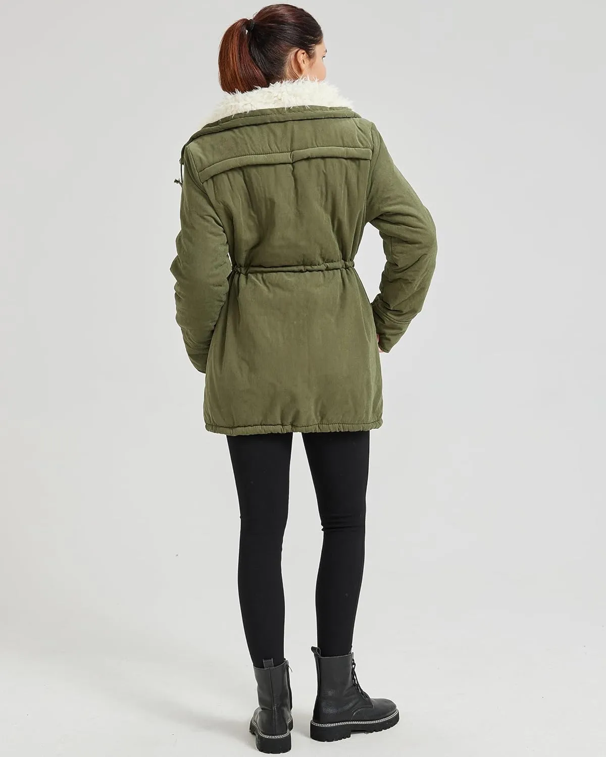Women's Winter Mid Length Thick Warm Faux Lamb Wool Lined Jacket Coat