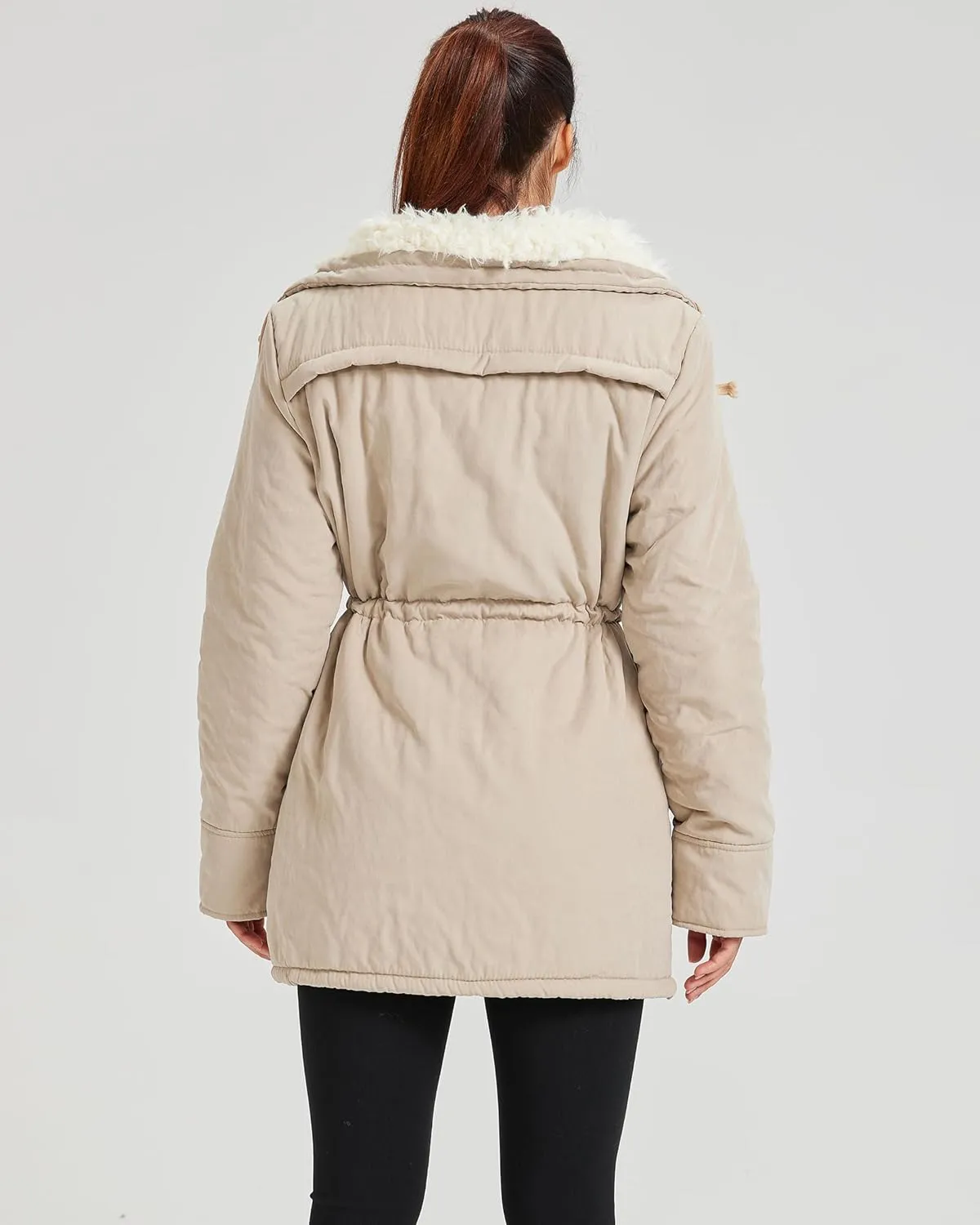 Women's Winter Mid Length Thick Warm Faux Lamb Wool Lined Jacket Coat