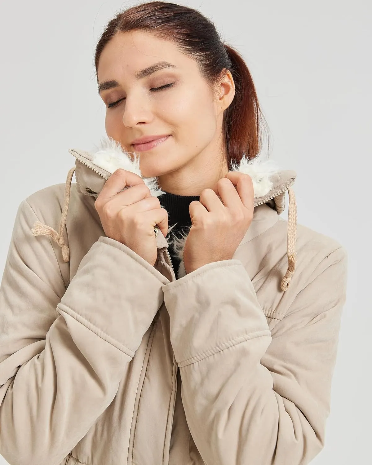 Women's Winter Mid Length Thick Warm Faux Lamb Wool Lined Jacket Coat