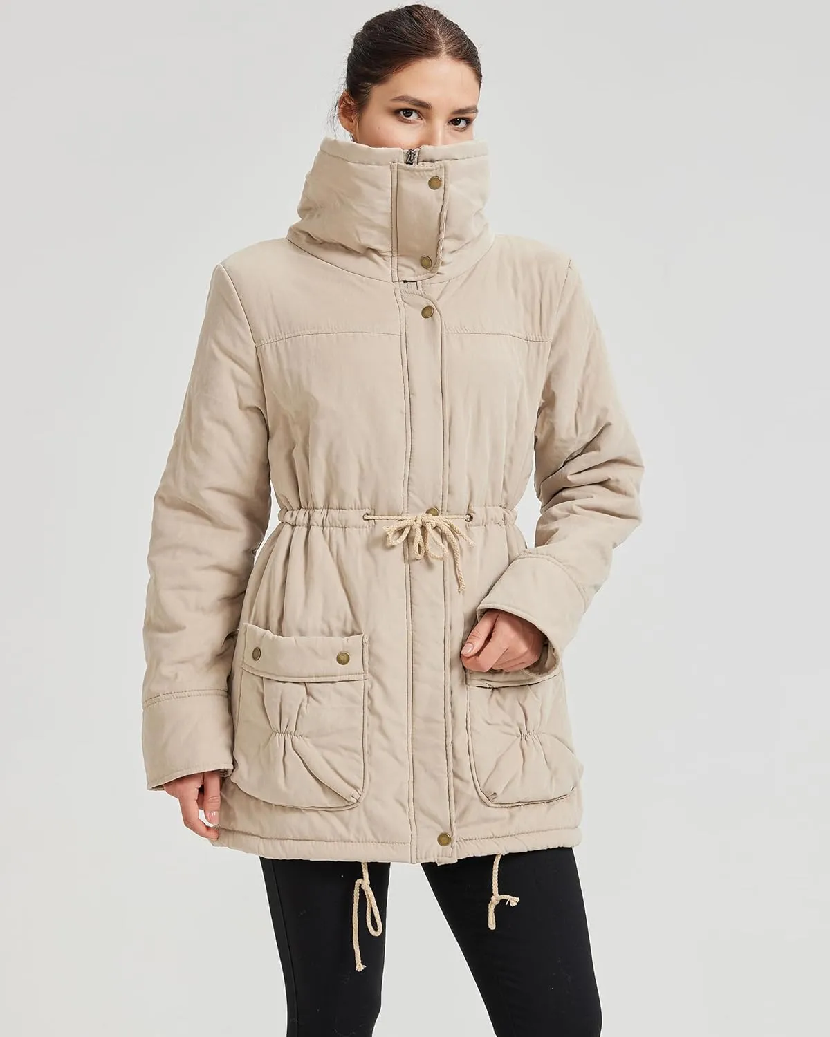 Women's Winter Mid Length Thick Warm Faux Lamb Wool Lined Jacket Coat