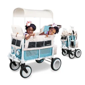 WONDERFOLD Volkswagen Double Stroller Wagon (2 Seater) - Foldable Wagon Stroller with Classic VW Bumper, Headlights, and Retro All-Terrain XL Wheels, Bondi Blue
