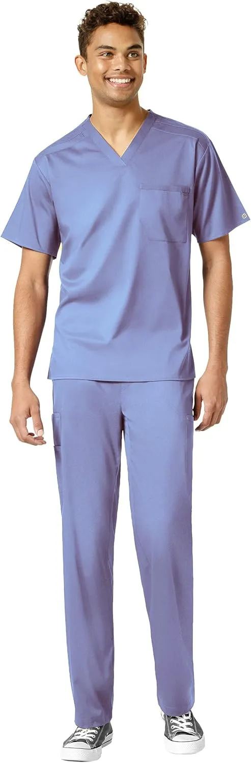WonderWink PRO Men's V-Neck Top & Straight Leg Cargo Pant Scrub Set   Badge Reel