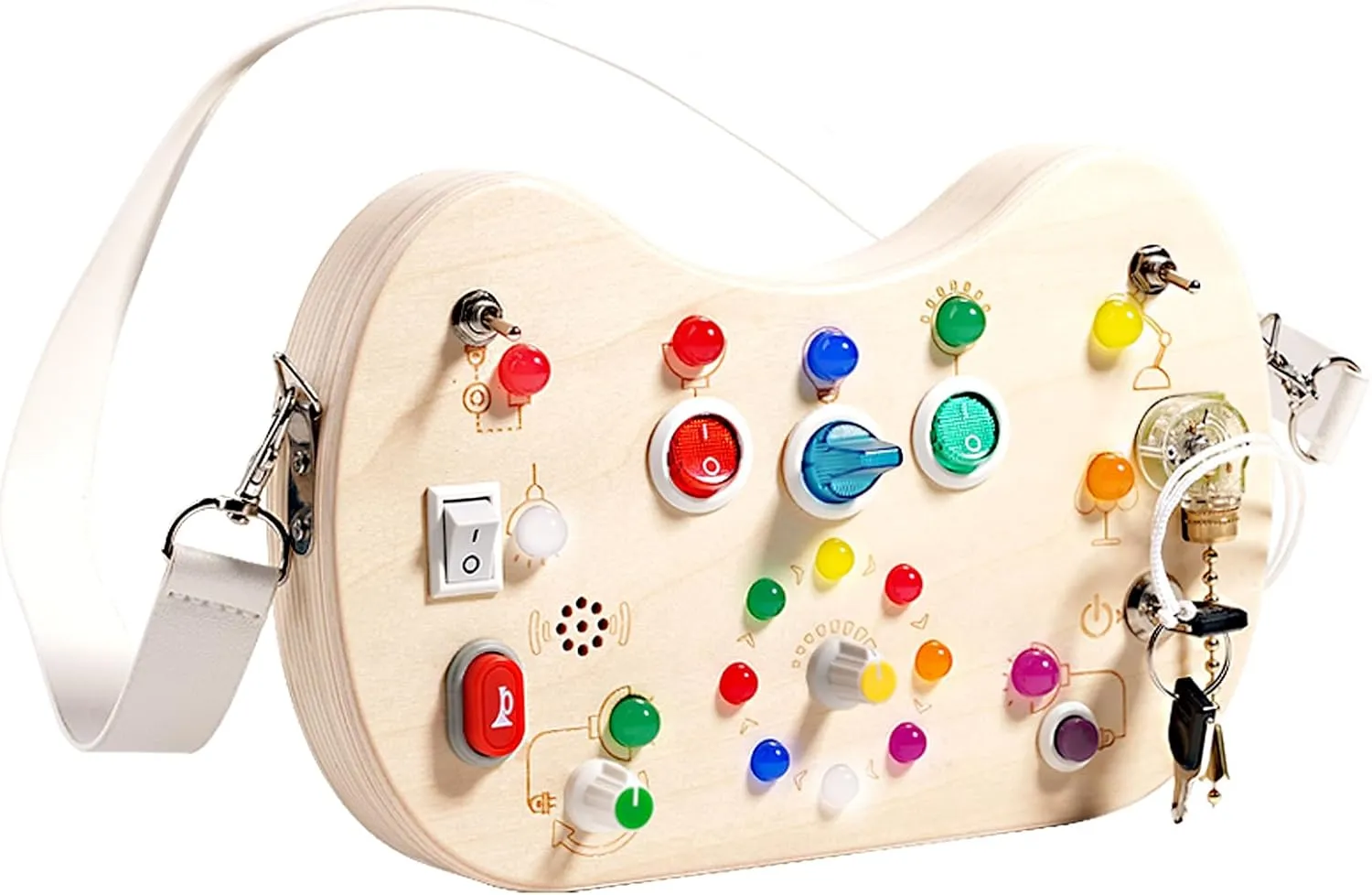 Wooden Autistic Sensory Toy, Shoulder Bag Style LED Switch Board for Toddlers, Suitable for Children 3-6 Years Old to Develop fine Motor Skills