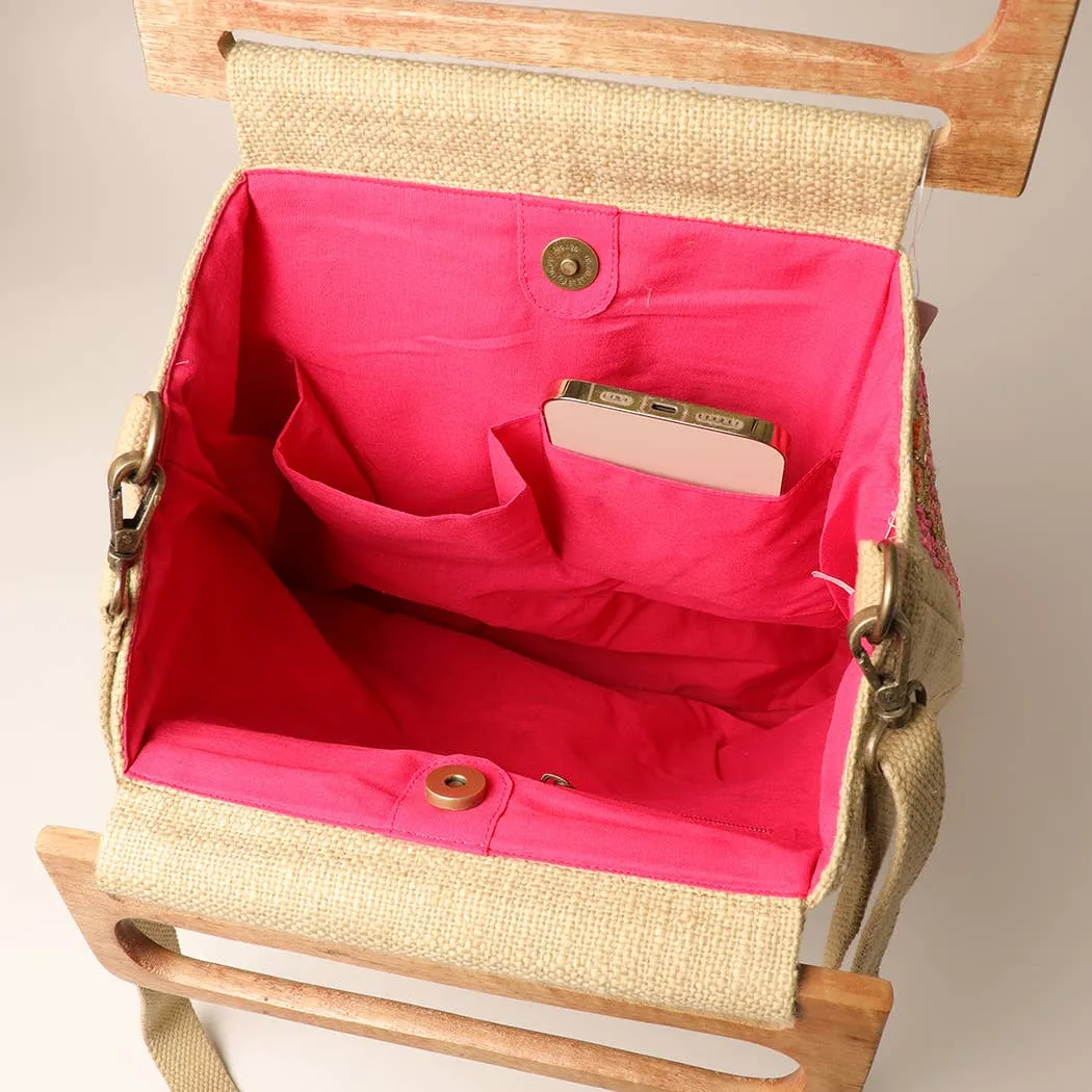 Wooden Handle Beaded Summer Bag