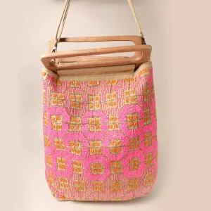 Wooden Handle Beaded Summer Bag