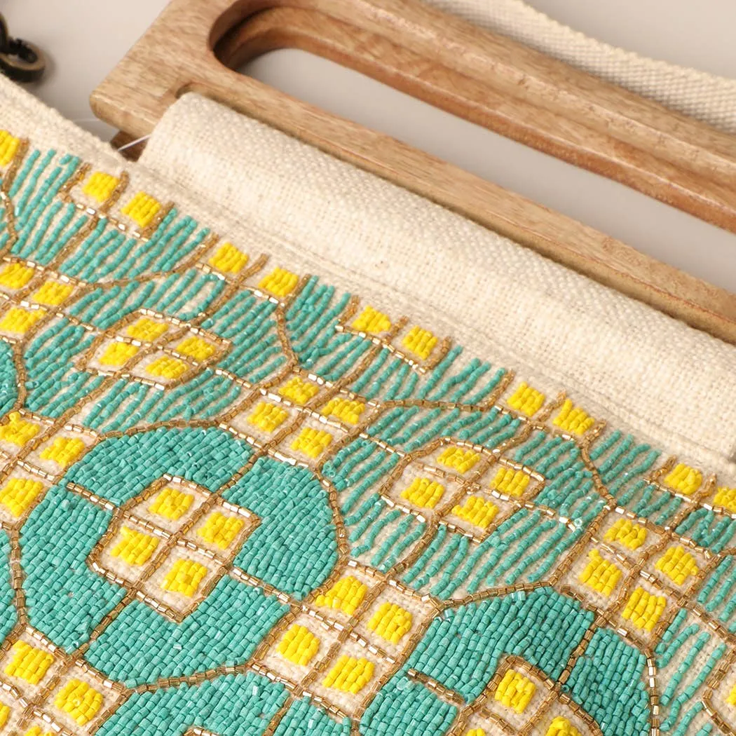 Wooden Handle Beaded Summer Bag