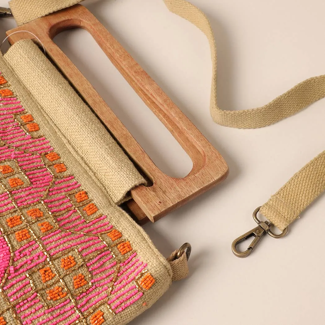 Wooden Handle Beaded Summer Bag