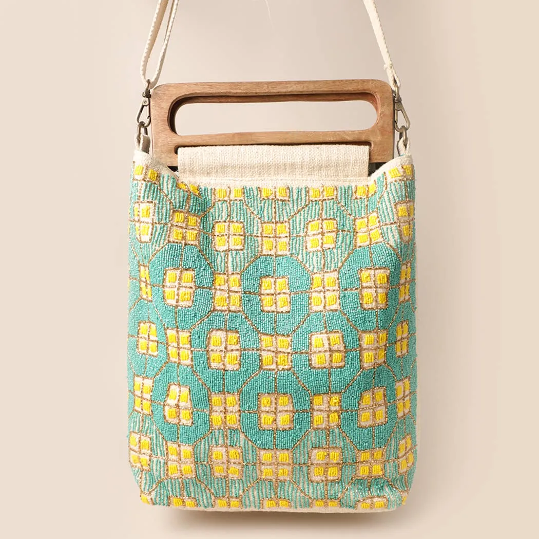 Wooden Handle Beaded Summer Bag